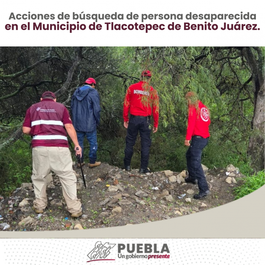 Como parte de nuestro trabajo realizamos Acciones de Búsqueda de Personas Desaparecidas en el Municipio de Tlacotepec de Benito Juárez, en coordinación con autoridades Federales, Estatales, Municipales y familiares