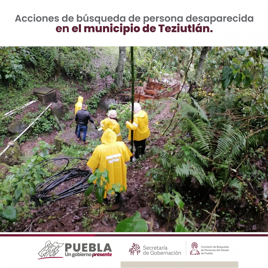 Como parte de nuestro trabajo realizamos Acciones de Búsqueda de Personas Desaparecidas en el municipio de Teziutlán, en coordinación con autoridades Estatales, locales y familiares.