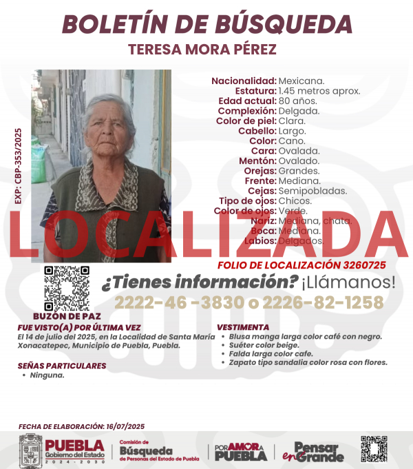 Teresa Mora Pérez fue localizada