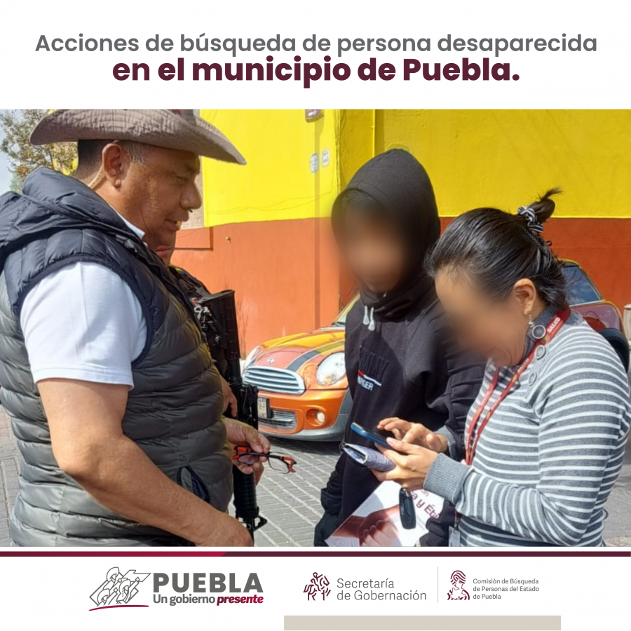 Como parte de nuestro trabajo realizamos Acciones de Búsqueda de Personas Desaparecidas en el municipio de Puebla, en coordinación con autoridades Estatales, locales y familiares.