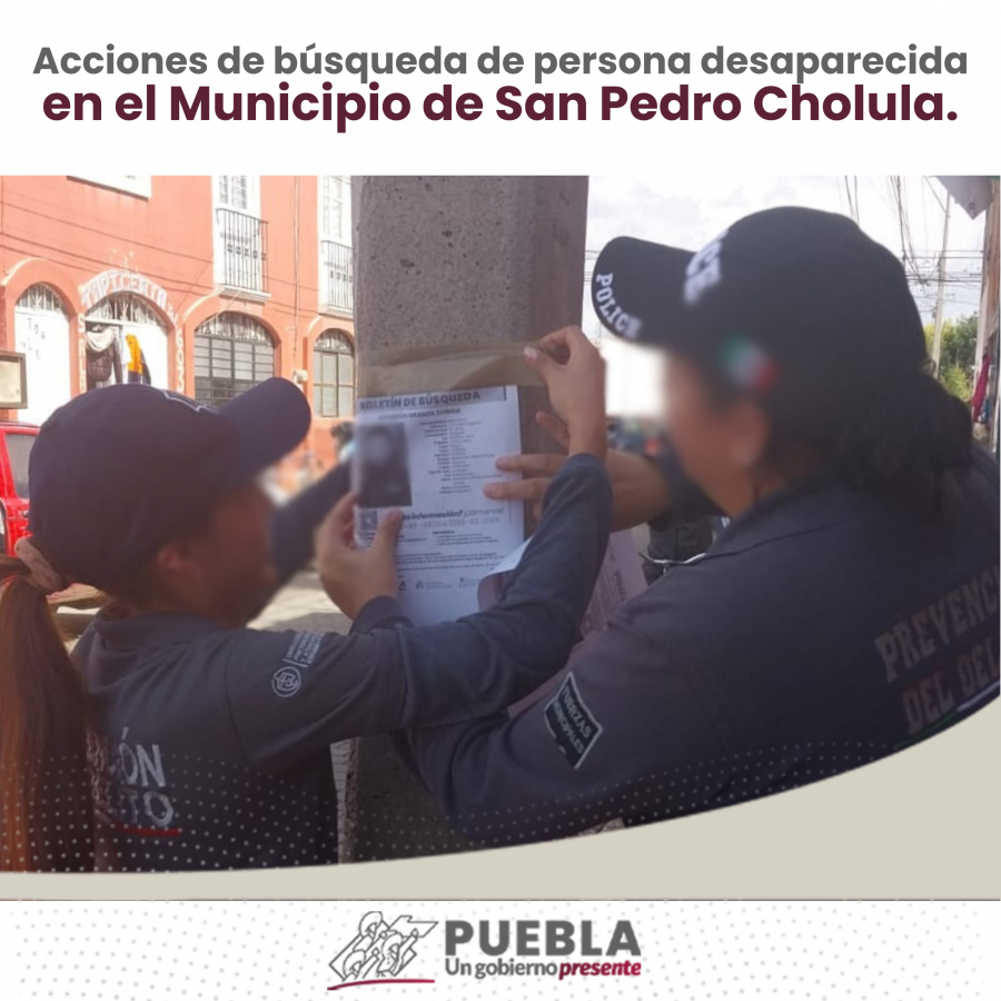 Como parte de nuestro trabajo realizamos Acciones de Búsqueda de Personas Desaparecidas en el Municipio de San Pedro Cholula, en coordinación con autoridades Federales, Estatales, Municipales y familiares