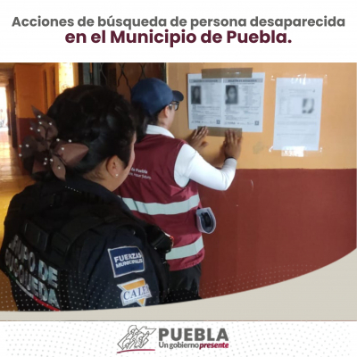 Como parte de nuestro trabajo realizamos Acciones de Búsqueda de Personas Desaparecidas en el Municipio de Puebla, en coordinación con autoridades Federales, Estatales, Municipales y familiares