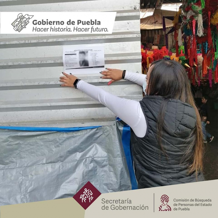 Realizamos Acción de Búsqueda de Personas Desaparecidas o No Localizadas en los mercados Hidalgo, Unión y la colonia los Cerritos en la ciudad de Puebla.