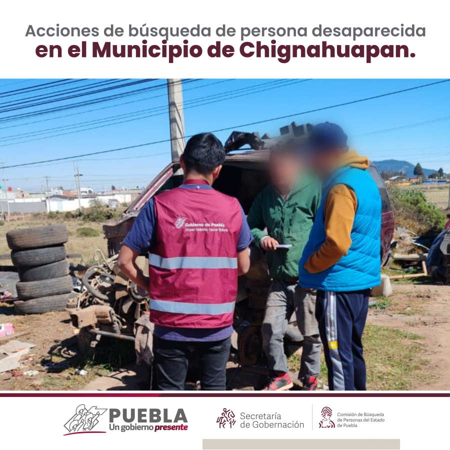 Como parte de nuestro trabajo realizamos Acciones de Búsqueda de Personas Desaparecidas en el municipio de Chignahuapan, en coordinación con autoridades Estatales, locales y familiares.