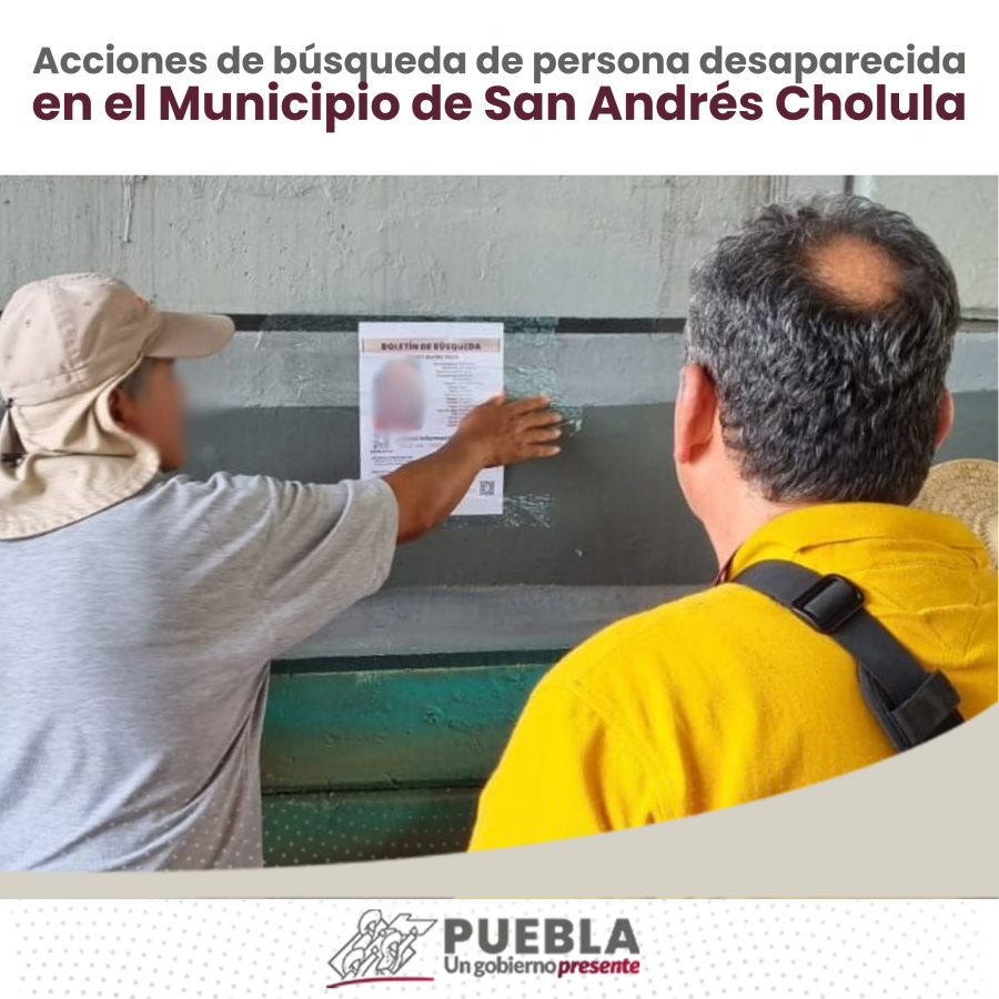 Como parte de nuestro trabajo realizamos Acciones de Búsqueda de Personas Desaparecidas en el Municipio de San Andrés Cholula, en coordinación con autoridades Federales, Estatales, Municipales y familiares