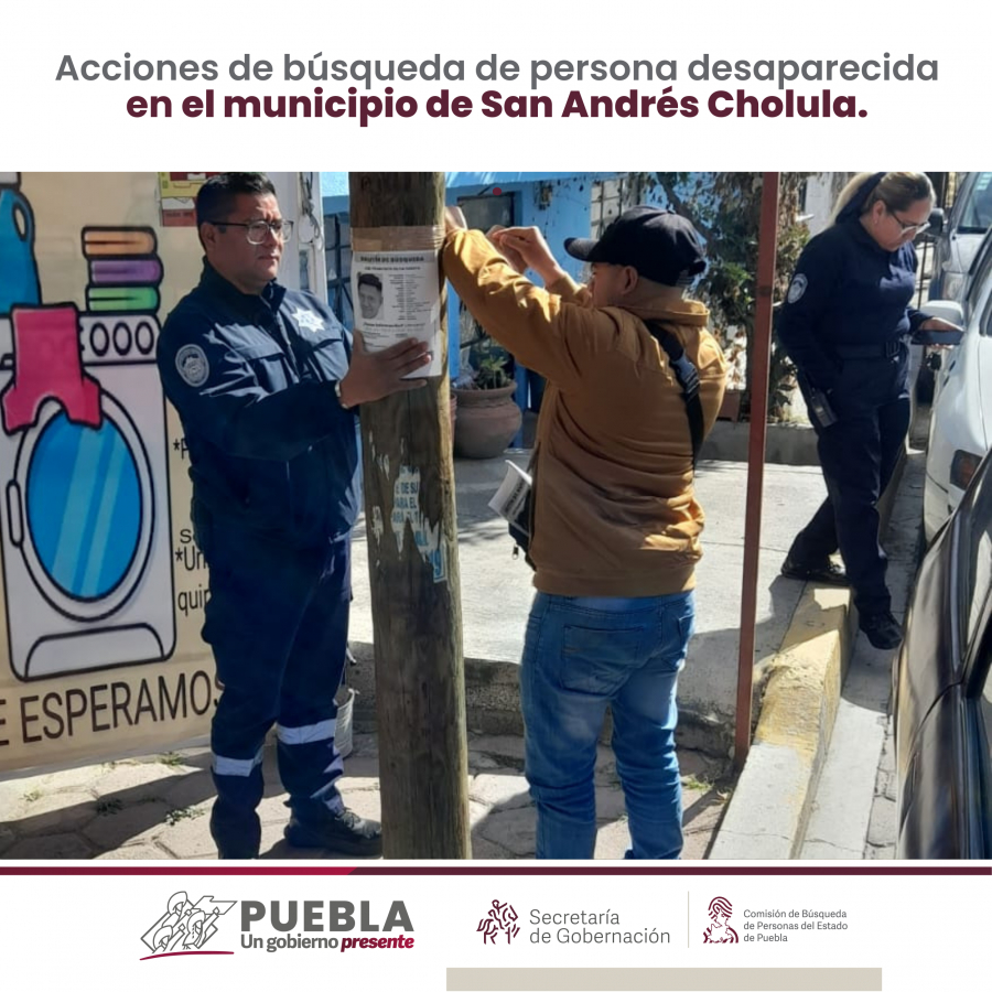 Como parte de nuestro trabajo realizamos Acciones de Búsqueda de Personas Desaparecidas en el municipio de San Andrés Cholula, en coordinación con autoridades Estatales, locales y familiares.