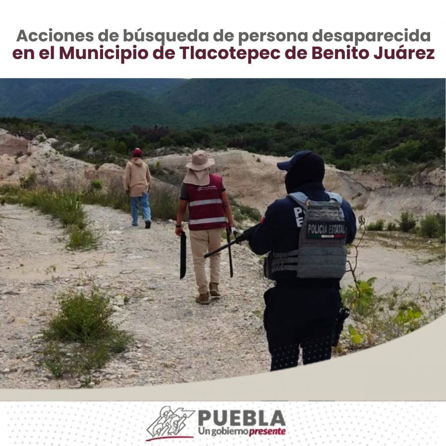 Como parte de nuestro trabajo realizamos Acciones de Búsqueda de Personas Desaparecidas en el Municipio de Tlacotepec de Benito Juárez, en coordinación con autoridades Federales, Estatales, Municipales y familiares