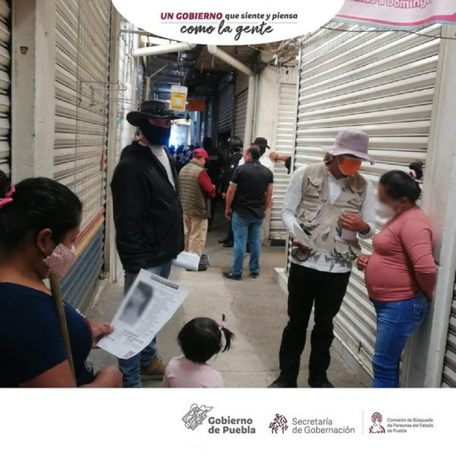 En coordinación con Guardia Nacional, Secretaría de Seguridad Pública, Dirección de Mercados y Secretaría de Seguridad Ciudadana de Puebla realizamos Acciones de Búsqueda de Personas Desaparecidas en el mercado Hidalgo y sus alrededores.