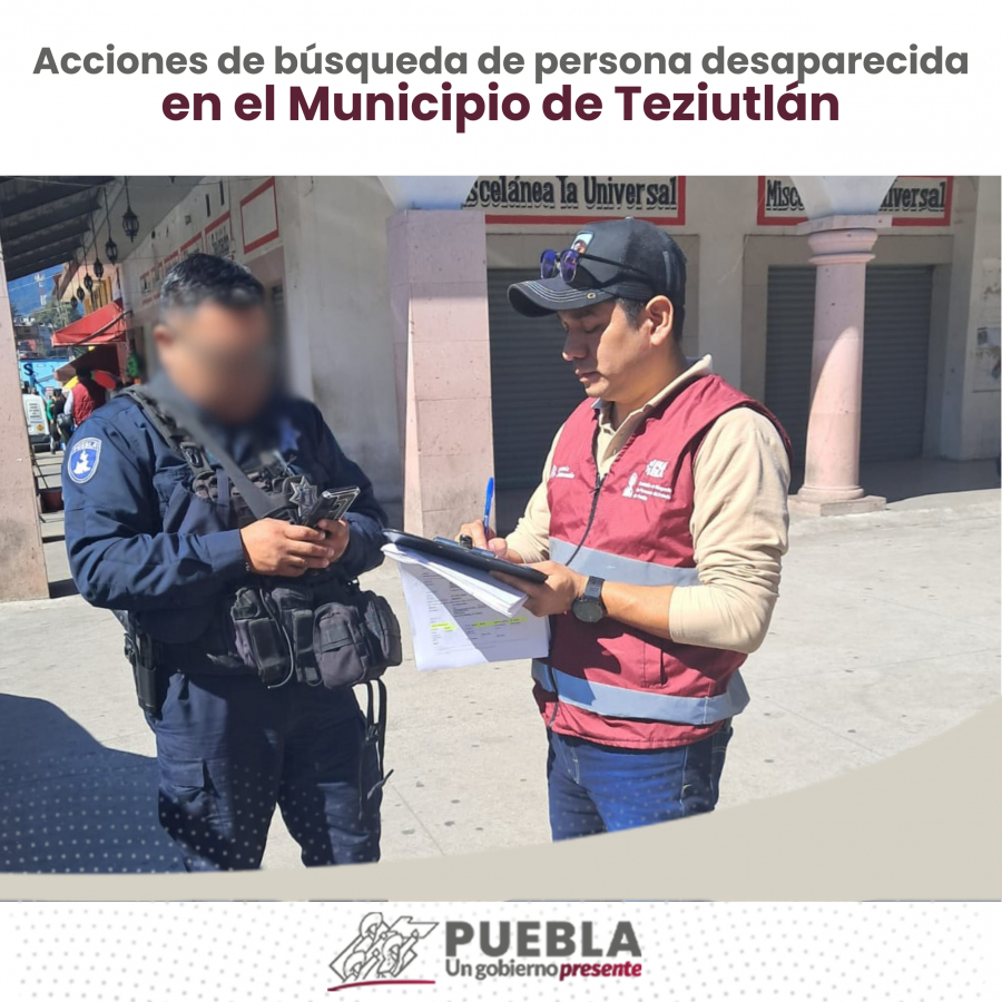 Como parte de nuestro trabajo realizamos Acciones de Búsqueda de Personas Desaparecidas en el Municipio de Teziutlán, en coordinación con autoridades Federales, Estatales, Municipales y familiares