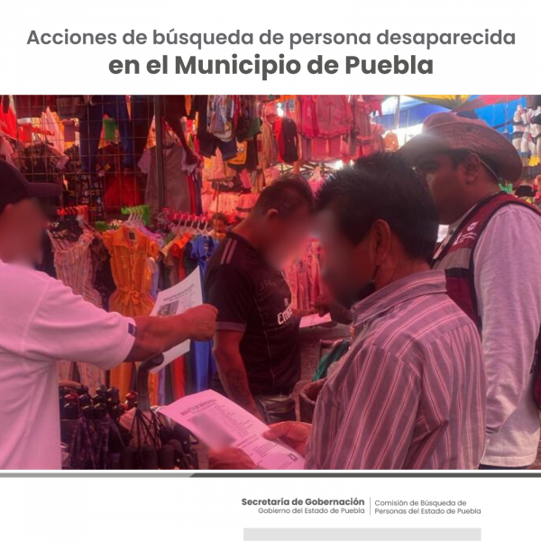 Como parte de nuestro trabajo realizamos Acciones de Búsqueda de Personas Desaparecidas en el municipio de Puebla, en coordinación con autoridades Estatales, locales y familiares