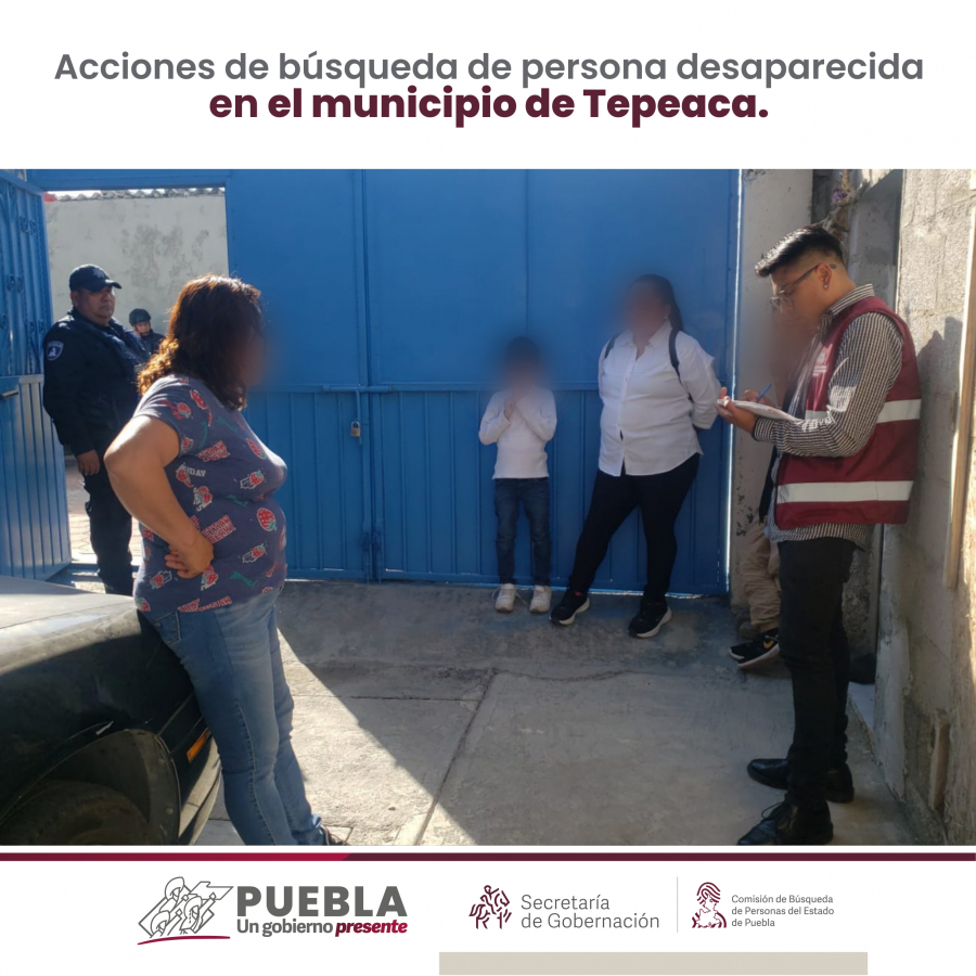 Como parte de nuestro trabajo realizamos Acciones de Búsqueda de Personas Desaparecidas en el municipio de Tepeaca, en coordinación con autoridades Estatales, locales y familiares.
