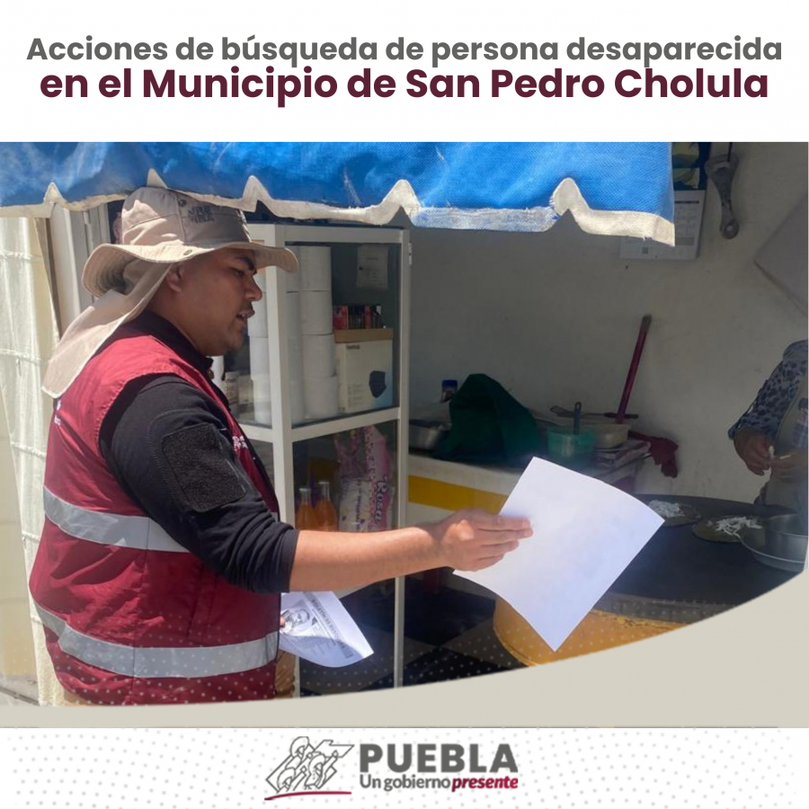 Como parte de nuestro trabajo realizamos Acciones de Búsqueda de Personas Desaparecidas en el Municipio de San Pedro Cholula, en coordinación con autoridades Federales, Estatales, Municipales y familiares