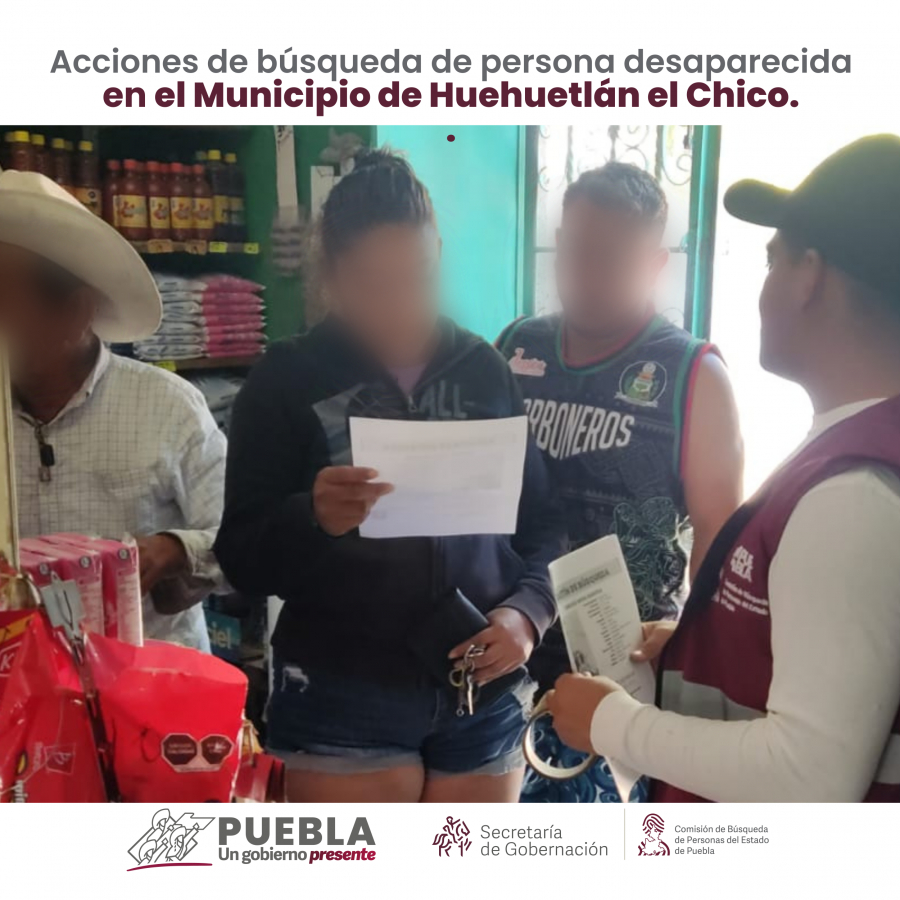 Como parte de nuestro trabajo realizamos Acciones de Búsqueda de Personas Desaparecidas en el municipio de Huehuetlán el Chico, en coordinación con autoridades Estatales, locales y familiares.