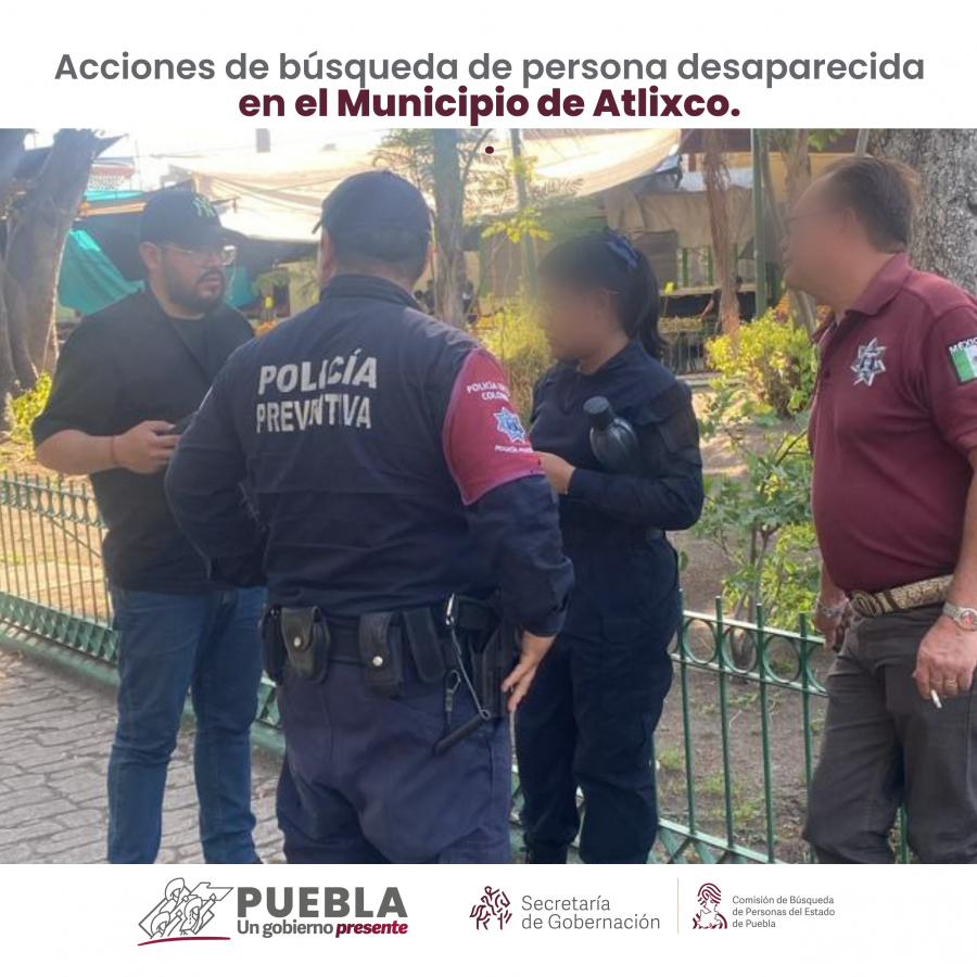 Como parte de nuestro trabajo realizamos Acciones de Búsqueda de Personas Desaparecidas en el municipio de Atlixco, en coordinación con autoridades Estatales, locales y familiares.