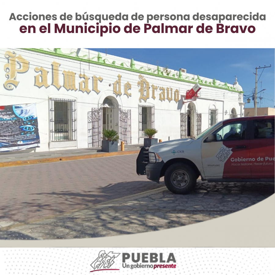 Como parte de nuestro trabajo realizamos Acciones de Búsqueda de Personas Desaparecidas en el Municipio de Palmar de Bravo, en coordinación con autoridades Federales, Estatales, Municipales y familiares