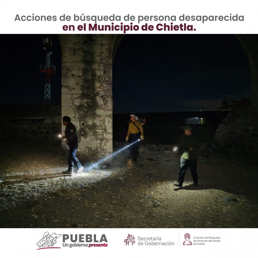 Como parte de nuestro trabajo realizamos Acciones de Búsqueda de Personas Desaparecidas en el municipio de Chietla, en coordinación con autoridades Estatales, locales y familiares.