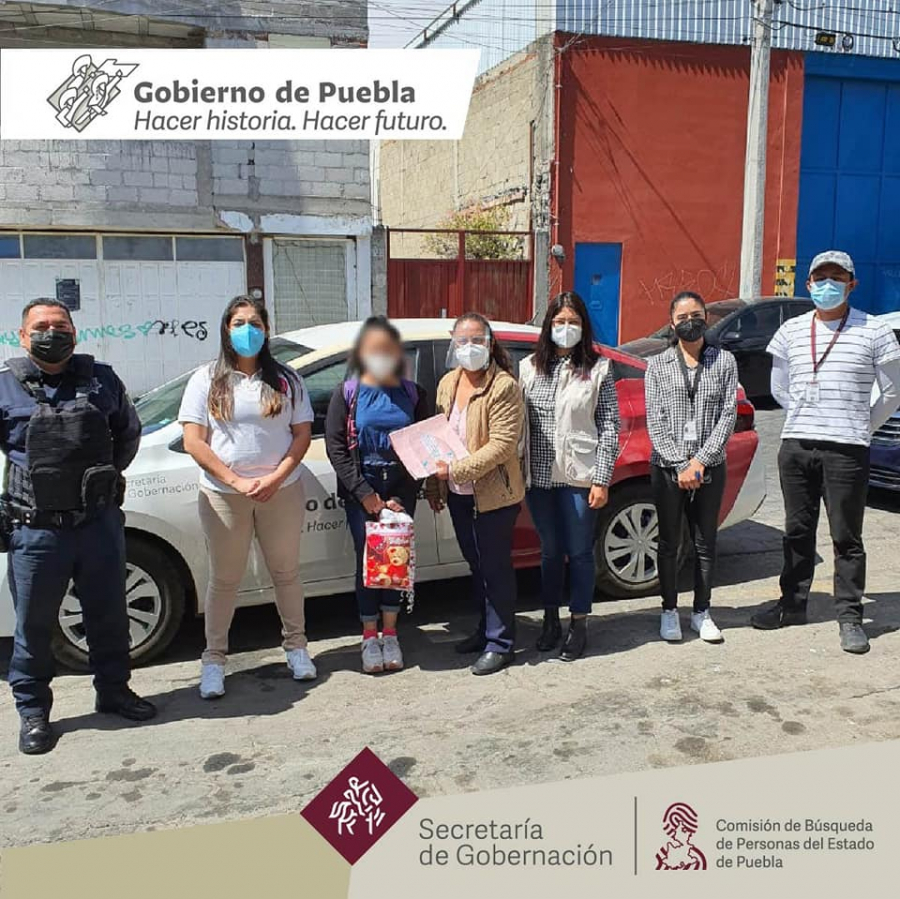 Se realizaron Acciones de Búsqueda de Personas Desaparecidas o No Localizadas en coordinación con la Comisión Estatal de Búsqueda de Personas , en el municipio de Puebla localizando a la menor L.M.S.S quien ya se encuentra con sus familiares.