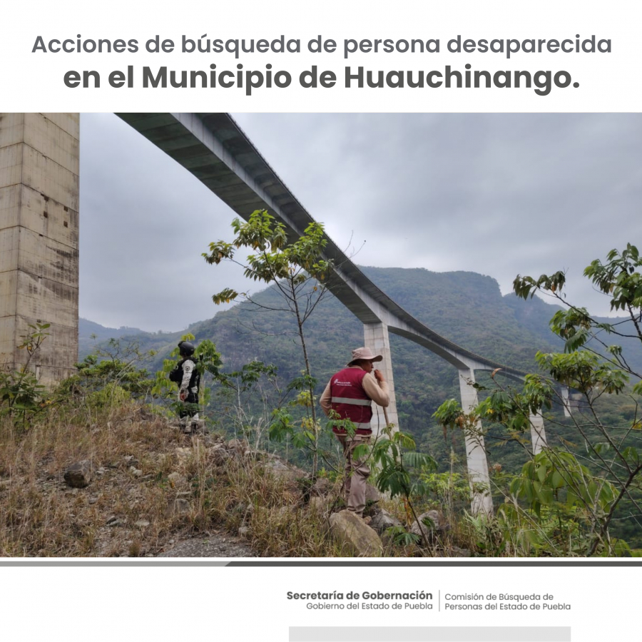Como parte de nuestro trabajo realizamos Acciones de Búsqueda de Personas Desaparecidas en el municipio de Huauchinango, en coordinación con autoridades Estatales, locales y familiares