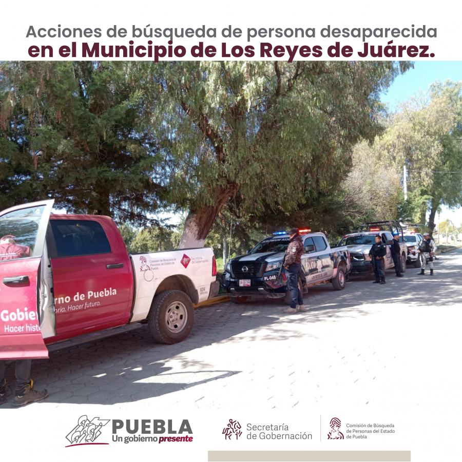 Como parte de nuestro trabajo realizamos Acciones de Búsqueda de Personas Desaparecidas en el municipio de Los Reyes de Juárez, en coordinación con autoridades Estatales, locales y familiares.