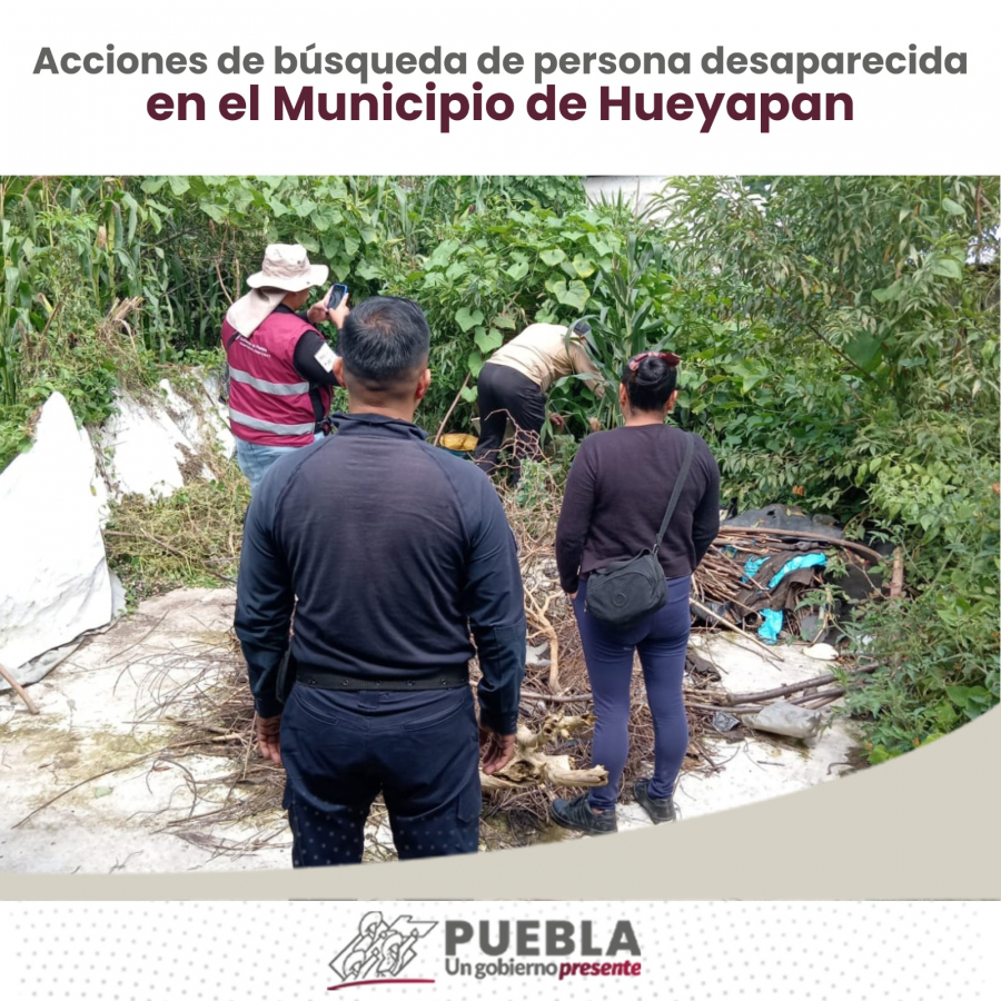 Como parte de nuestro trabajo realizamos Acciones de Búsqueda de Personas Desaparecidas en el Municipio de Hueyapan, en coordinación con autoridades Federales, Estatales, Municipales y familiares