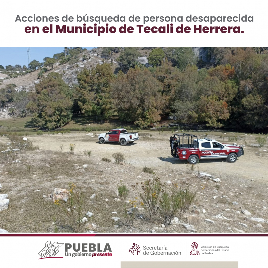 Como parte de nuestro trabajo realizamos Acciones de Búsqueda de Personas Desaparecidas en el municipio de Tecali de Herrera, en coordinación con autoridades Estatales, locales y familiares.