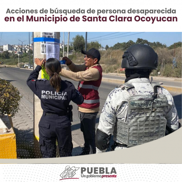 Como parte de nuestro trabajo realizamos Acciones de Búsqueda de Personas Desaparecidas en el Municipio de Santa Clara Ocoyucan, en coordinación con autoridades Federales, Estatales, Municipales y familiares