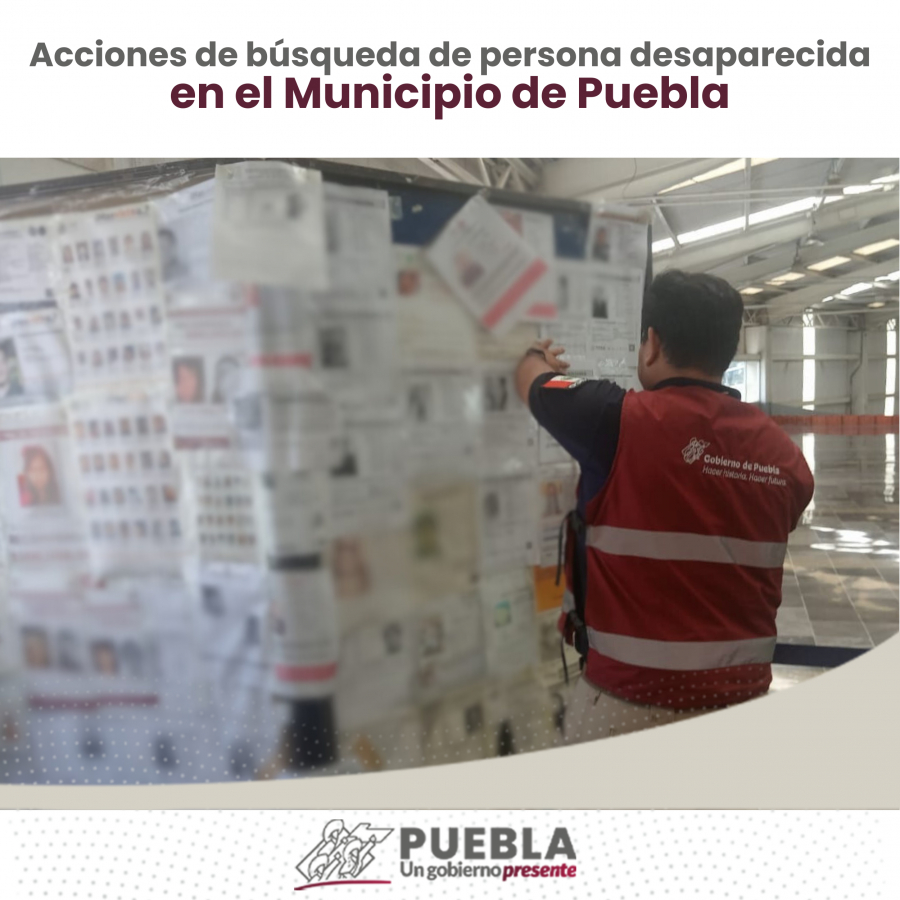 Como parte de nuestro trabajo realizamos Acciones de Búsqueda de Personas Desaparecidas en el Municipio de Puebla, en coordinación con autoridades Federales, Estatales, Municipales y familiares