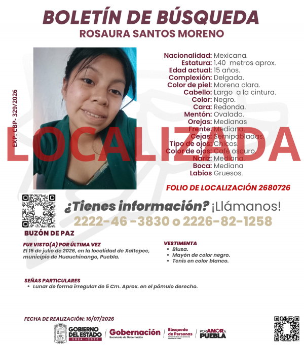 Rosaura Santos Moreno fue localizada