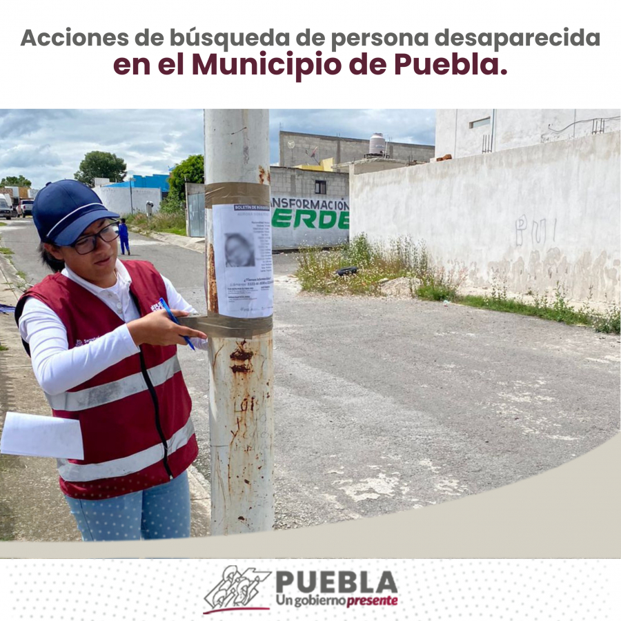 Como parte de nuestro trabajo realizamos Acciones de Búsqueda de Personas Desaparecidas en el Municipio de Puebla, en coordinación con autoridades Federales, Estatales, Municipales y familiares