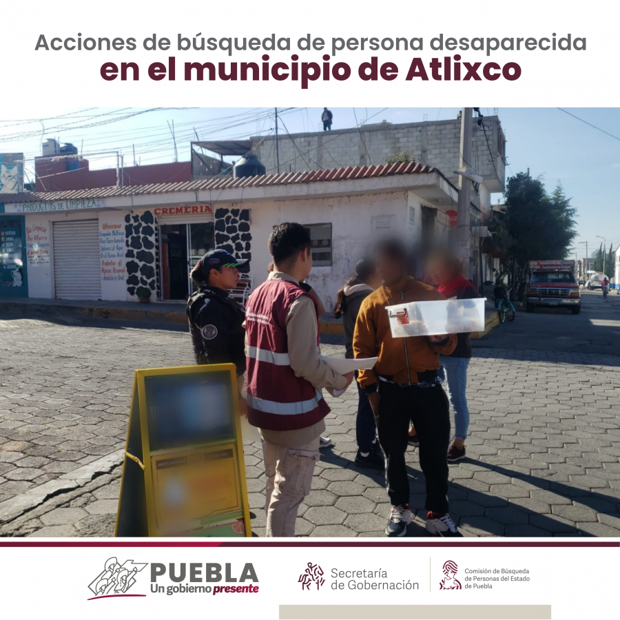 Como parte de nuestro trabajo realizamos Acciones de Búsqueda de Personas Desaparecidas en los municipios de Atlixco y Puebla en coordinación con Guardia Nacional , autoridades locales y familiares