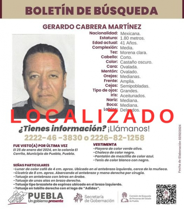 Se informa que Gerardo Cabrera Martínez, fue localizado. ¡Gracias por tu ayuda! #QueTodasYTodosregresenACasa