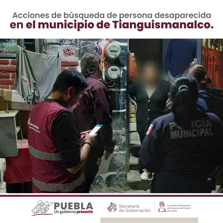 Como parte de nuestro trabajo realizamos Acciones de Búsqueda de Personas Desaparecidas en el municipio de Tianguismanalco, en coordinación con autoridades Estatales, locales y familiares.