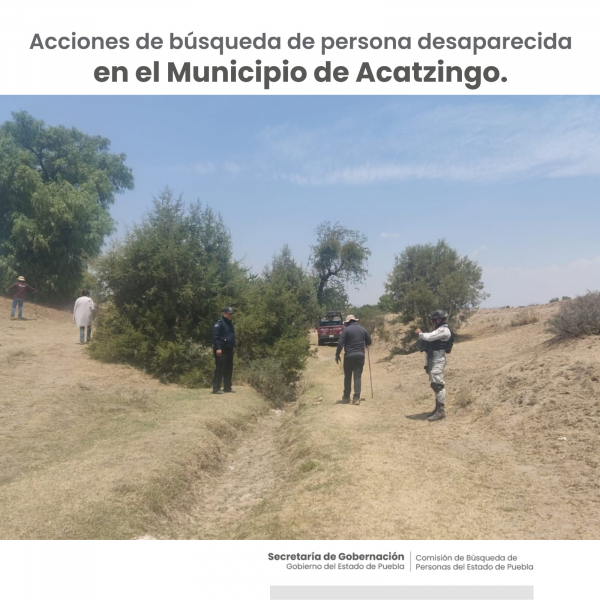 Como parte de nuestro trabajo realizamos Acciones de Búsqueda de Personas Desaparecidas en el municipio de Acatzingo, en coordinación con autoridades Estatales, locales y familiares