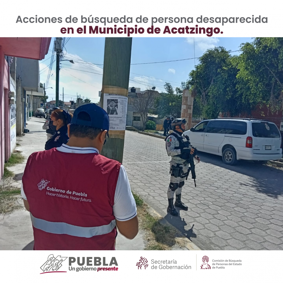 Como parte de nuestro trabajo realizamos Acciones de Búsqueda de Personas Desaparecidas en el municipio de Acatzingo, en coordinación con autoridades Estatales, locales y familiares.