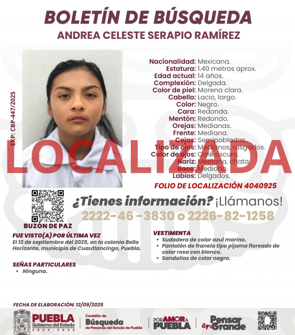 Andrea Celeste Serapio Ramírez - localizada