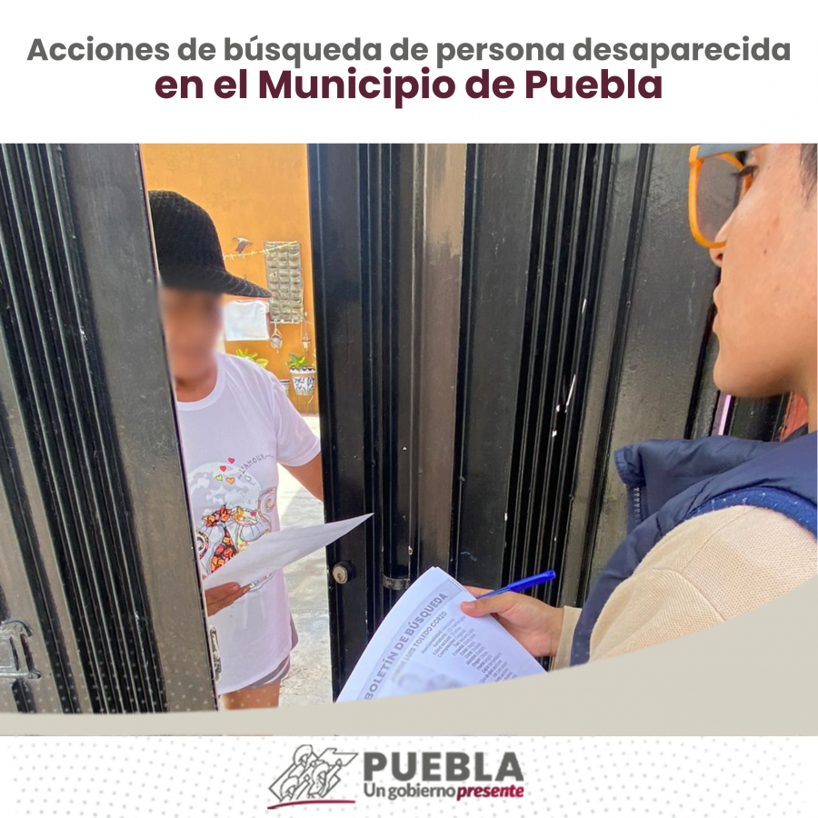 Como parte de nuestro trabajo realizamos Acciones de Búsqueda de Personas Desaparecidas en el Municipio de Puebla, en coordinación con autoridades Federales, Estatales, Municipales y familiares