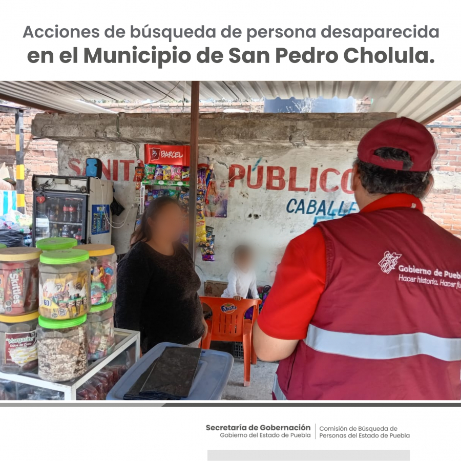 Como parte de nuestro trabajo realizamos Acciones de Búsqueda de Personas Desaparecidas en el municipio de San Pedro Cholula, en coordinación con autoridades Estatales, locales y familiares.