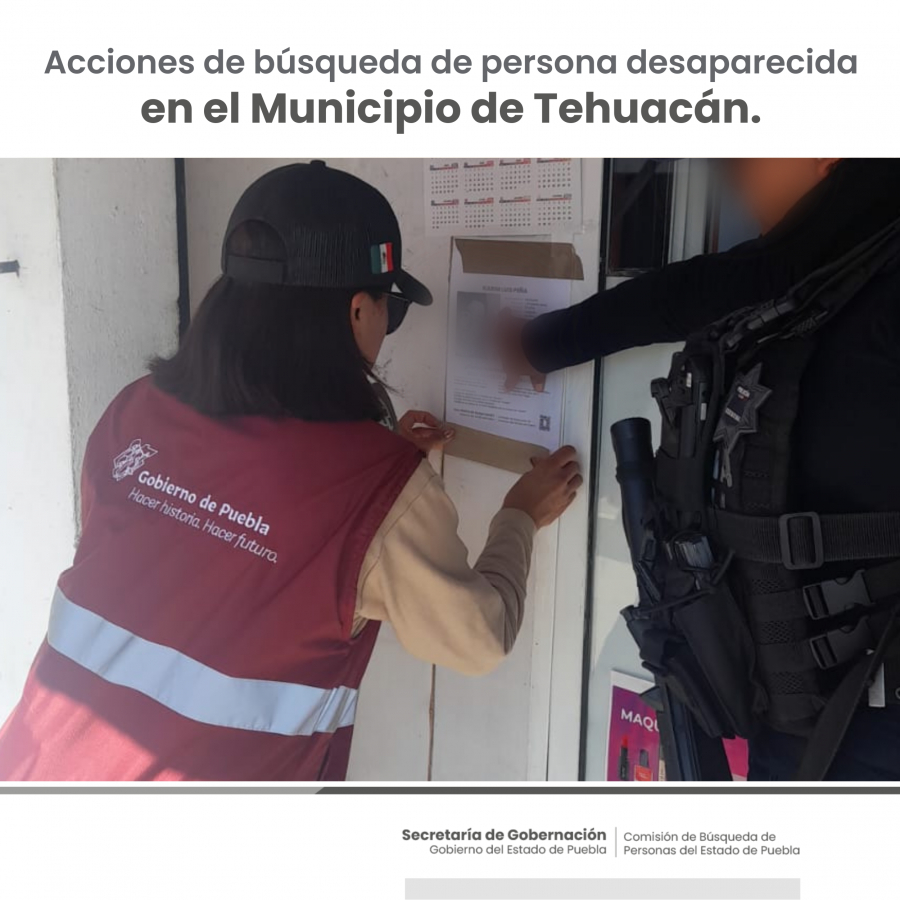 Como parte de nuestro trabajo realizamos Acciones de Búsqueda de Personas Desaparecidas en el municipio de Tehuacán, en coordinación con autoridades Estatales, locales y familiares.