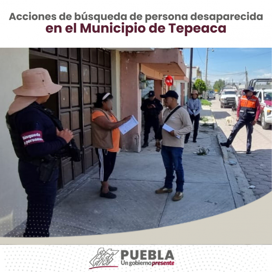 Como parte de nuestro trabajo realizamos Acciones de Búsqueda de Personas Desaparecidas en el Municipio de Tepeaca, en coordinación con autoridades Federales, Estatales, Municipales y familiares
