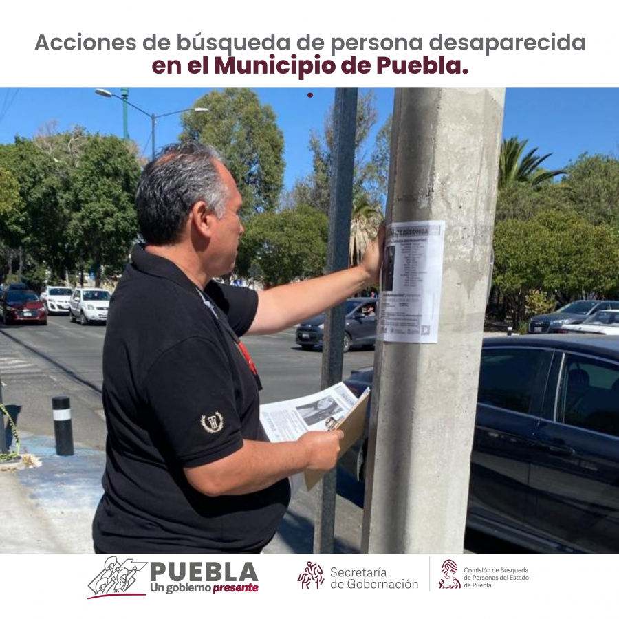 Como parte de nuestro trabajo realizamos Acciones de Búsqueda de Personas Desaparecidas en el municipio de Puebla, en coordinación con autoridades Estatales, locales y familiares.