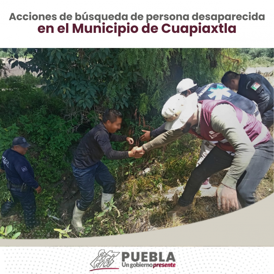 Como parte de nuestro trabajo realizamos Acciones de Búsqueda de Personas Desaparecidas en el Municipio de Cuapiaxtla, en coordinación con autoridades Federales, Estatales, Municipales y familiares