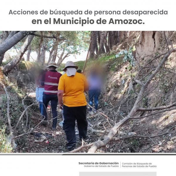 Como parte de nuestro trabajo realizamos Acciones de Búsqueda de Personas Desaparecidas en el municipio de Amozoc, en coordinación con autoridades Estatales, locales y familiares