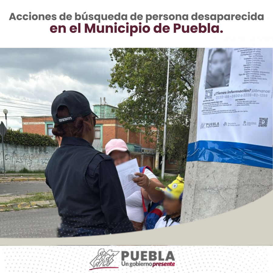 Como parte de nuestro trabajo realizamos Acciones de Búsqueda de Personas Desaparecidas en el Municipio de Puebla, en coordinación con autoridades Federales, Estatales, Municipales y familiares