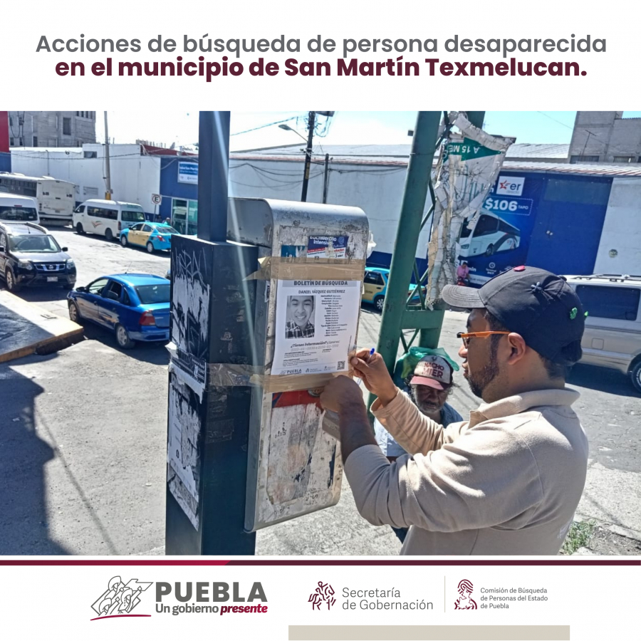 Como parte de nuestro trabajo realizamos Acciones de Búsqueda de Personas Desaparecidas en el municipio de San Martín Texmelucan, en coordinación con autoridades Estatales, locales y familiares.