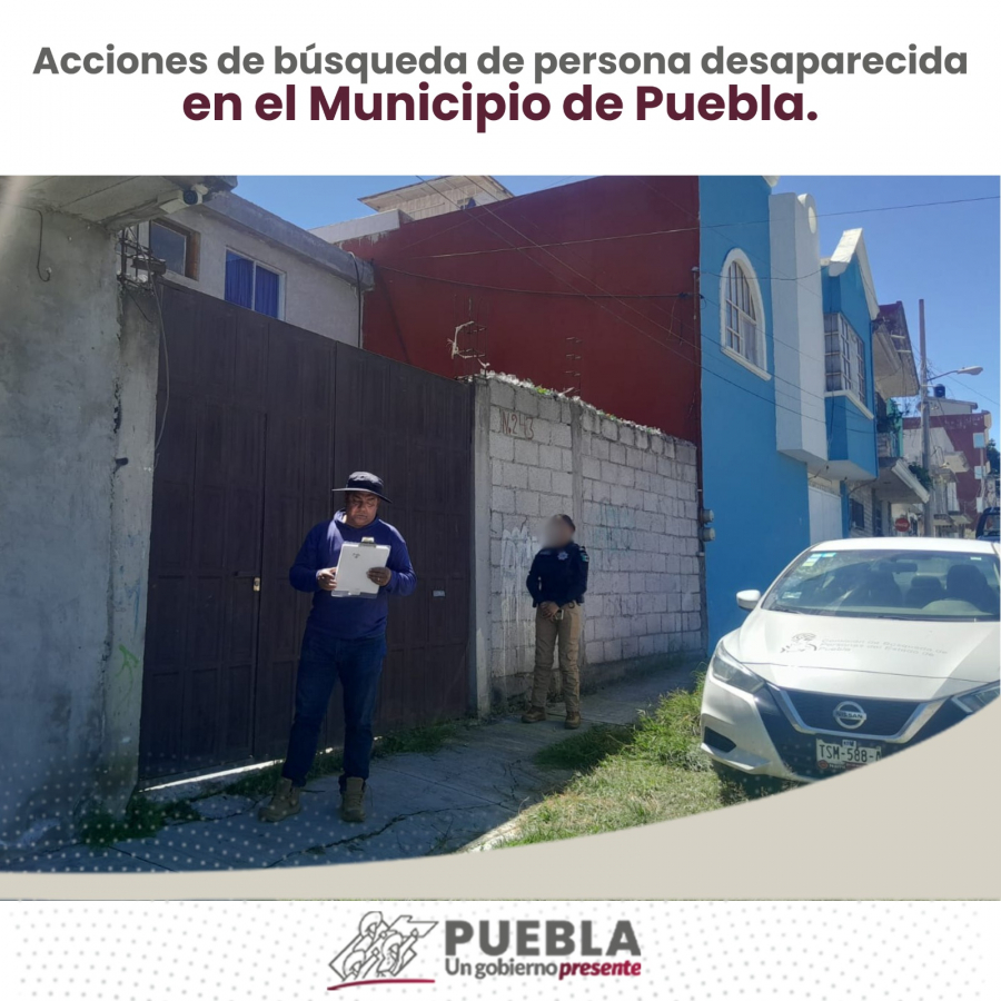 Como parte de nuestro trabajo realizamos Acciones de Búsqueda de Personas Desaparecidas en el Municipio de Puebla, en coordinación con autoridades Federales, Estatales, Municipales y familiares