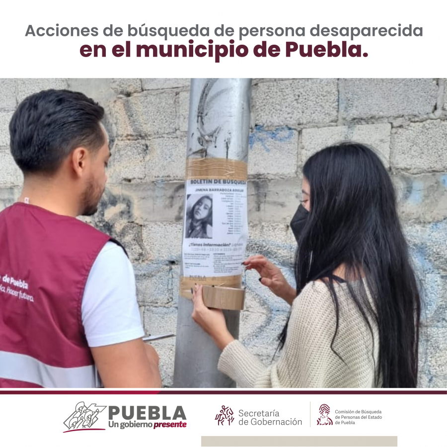 Como parte de nuestro trabajo realizamos Acciones de Búsqueda de Personas Desaparecidas en el municipio de Puebla, en coordinación con autoridades Estatales, locales y familiares.