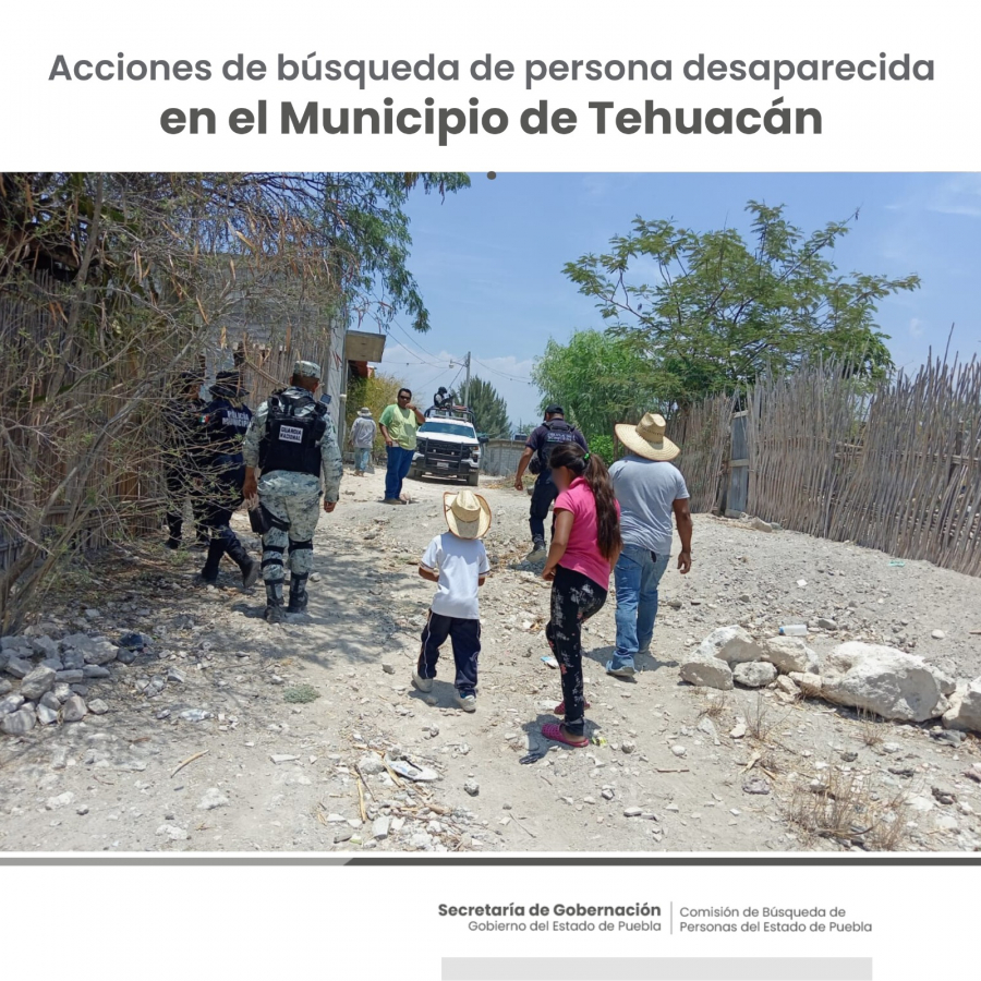 Como parte de nuestro trabajo realizamos Acciones de Búsqueda de Personas Desaparecidas en el municipio de Tehuacán, en coordinación con autoridades Estatales, locales y familiares