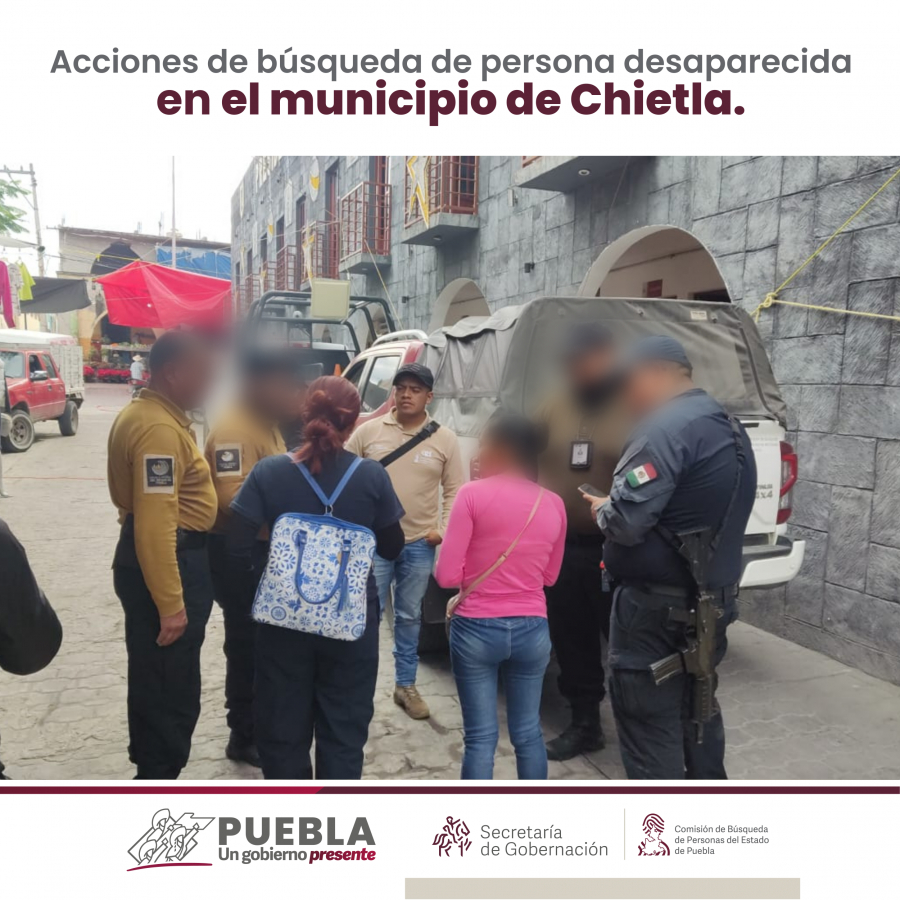 Como parte de nuestro trabajo realizamos Acciones de Búsqueda de Personas Desaparecidas en el municipio de Chietla, en coordinación con autoridades Estatales, locales y familiares.