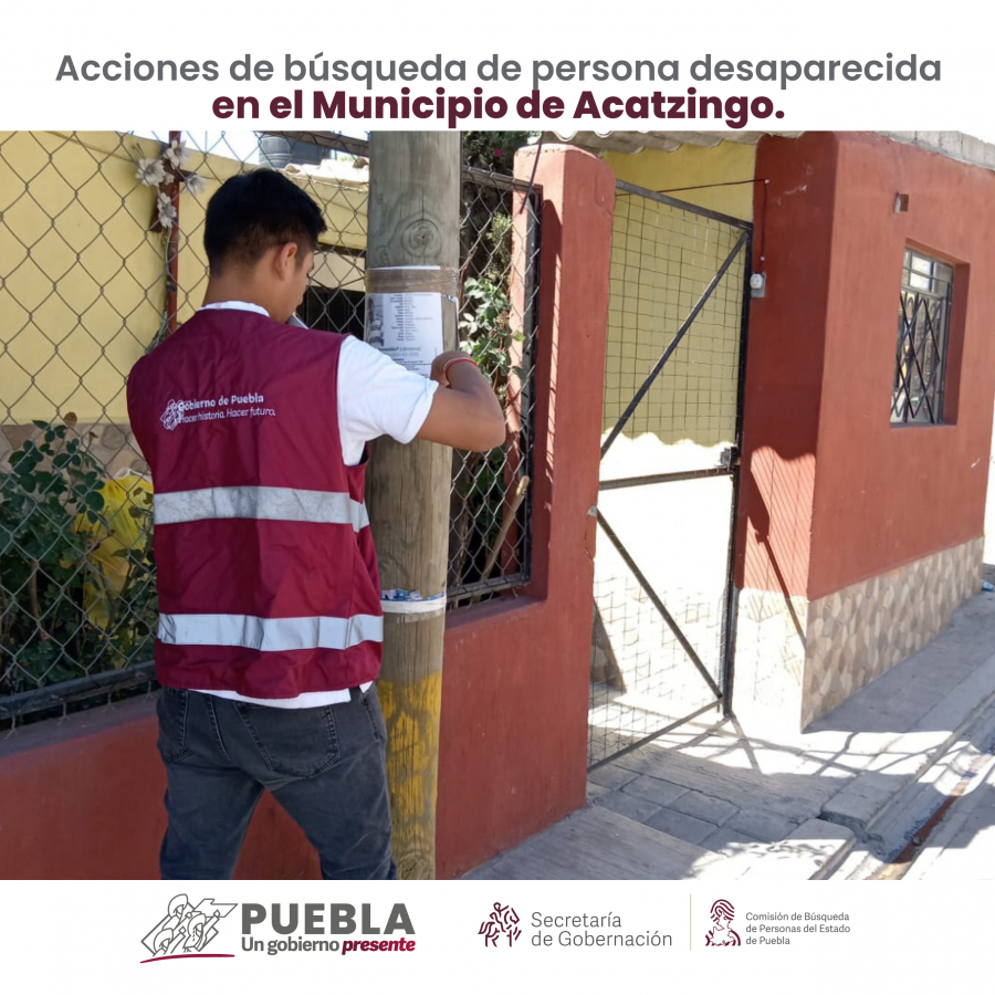 Como parte de nuestro trabajo realizamos Acciones de Búsqueda de Personas Desaparecidas en el municipio de Acatzingo, en coordinación con autoridades Estatales, locales y familiares.