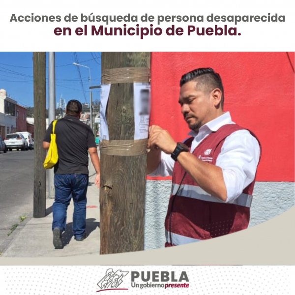 Como parte de nuestro trabajo realizamos Acciones de Búsqueda de Personas Desaparecidas en el Municipio de Puebla, en coordinación con autoridades Federales, Estatales, Municipales y familiares